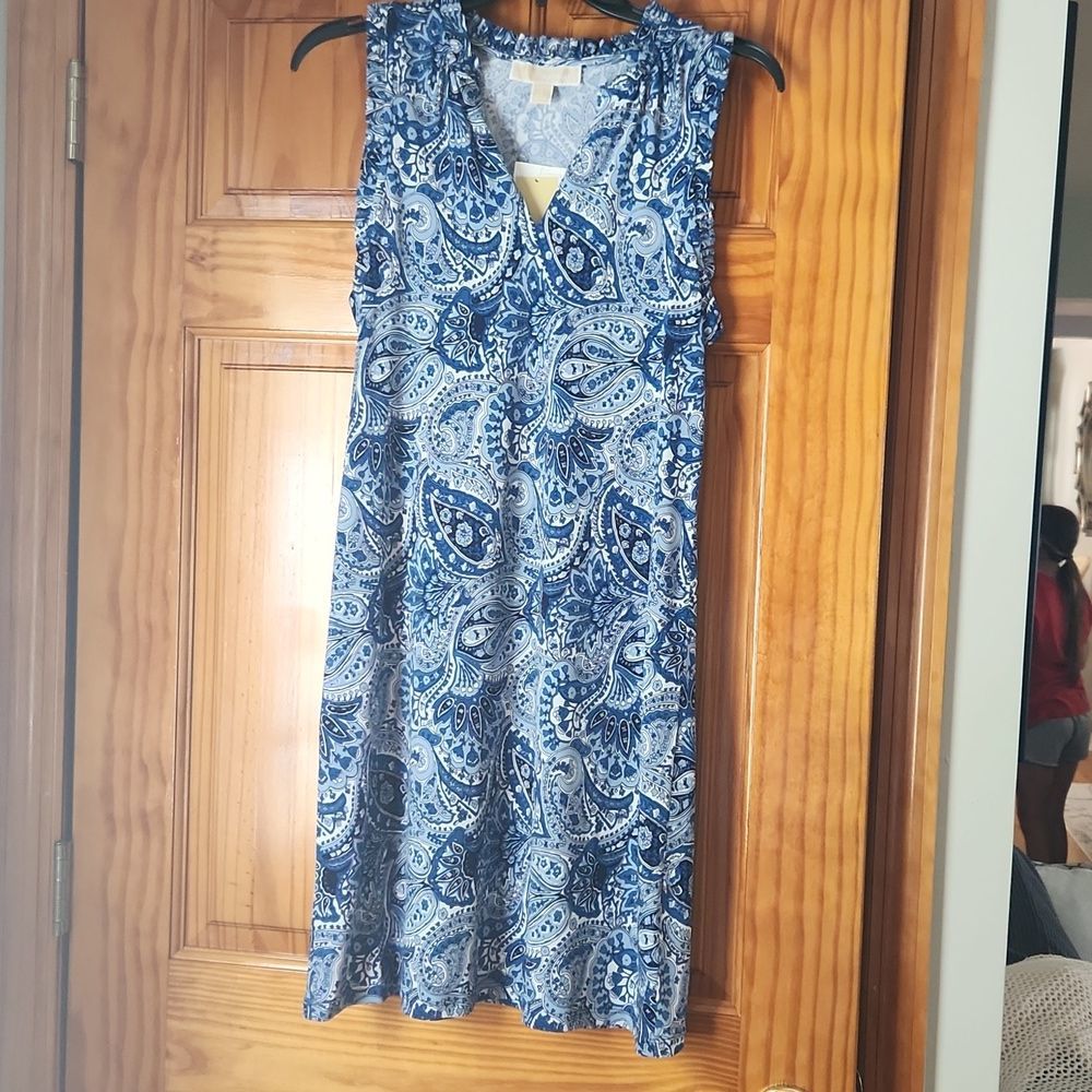 Michael Kors Dress S Small Blue White Paisley Sleeveless Stretch